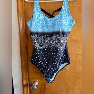 Blue and Black One Piece Swimsuit